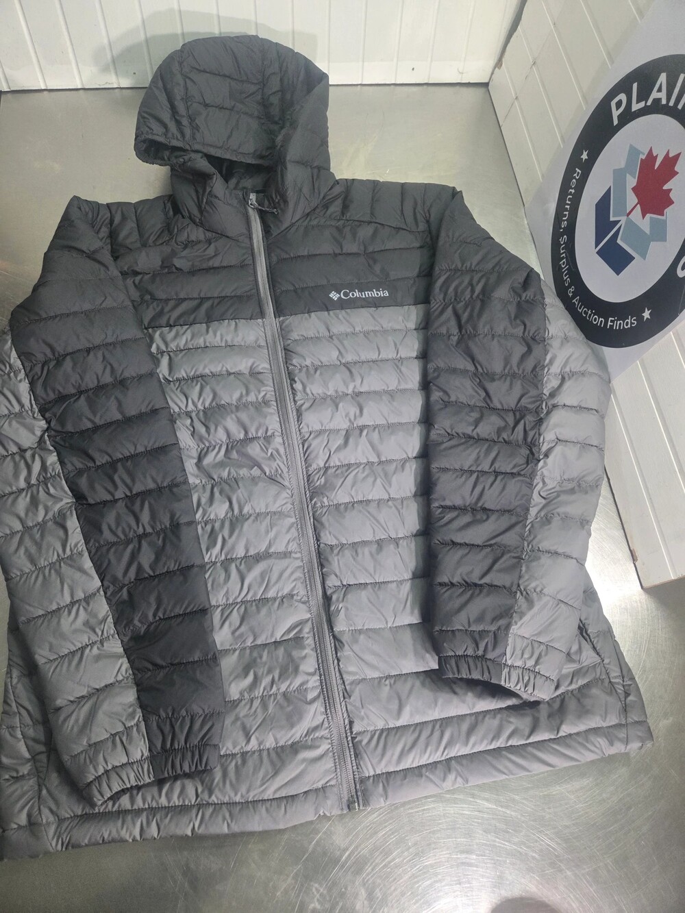 Columbia Men's Hooded Puffer Jacket ,Charcoal Grey & Black (Large) ,Style XO9535